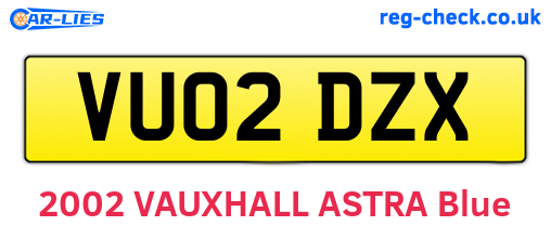 VU02DZX are the vehicle registration plates.