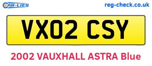 VX02CSY are the vehicle registration plates.