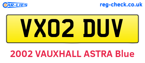 VX02DUV are the vehicle registration plates.