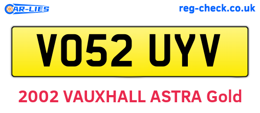 VO52UYV are the vehicle registration plates.