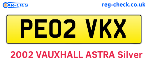 PE02VKX are the vehicle registration plates.