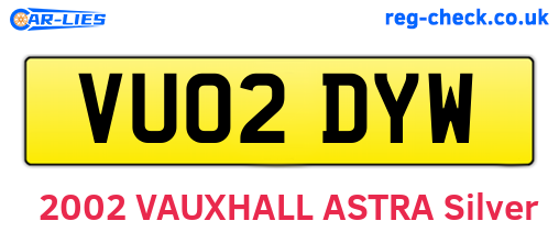 VU02DYW are the vehicle registration plates.