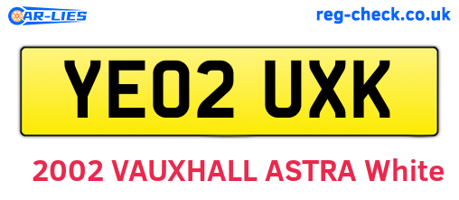 YE02UXK are the vehicle registration plates.
