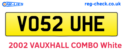 VO52UHE are the vehicle registration plates.