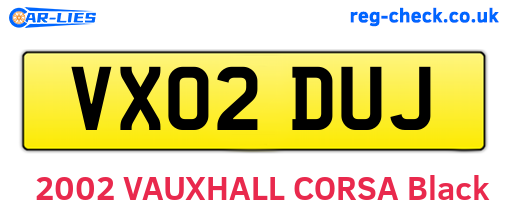 VX02DUJ are the vehicle registration plates.