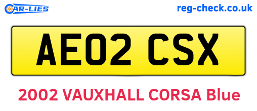 AE02CSX are the vehicle registration plates.