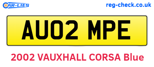 AU02MPE are the vehicle registration plates.
