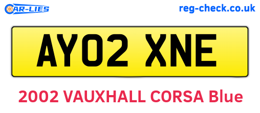 AY02XNE are the vehicle registration plates.