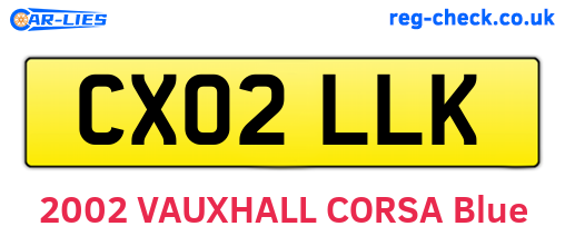 CX02LLK are the vehicle registration plates.
