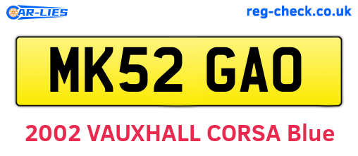 MK52GAO are the vehicle registration plates.