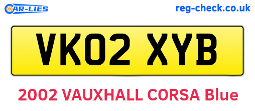VK02XYB are the vehicle registration plates.