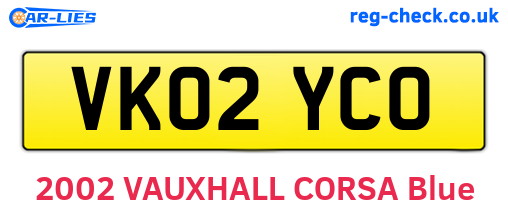 VK02YCO are the vehicle registration plates.