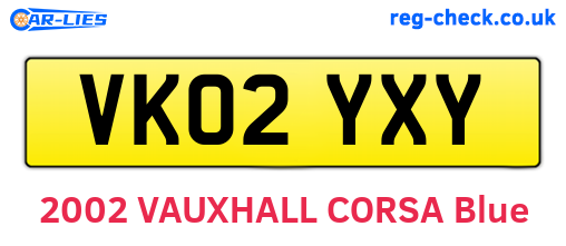 VK02YXY are the vehicle registration plates.