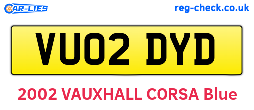 VU02DYD are the vehicle registration plates.