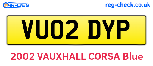 VU02DYP are the vehicle registration plates.
