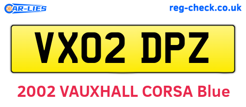 VX02DPZ are the vehicle registration plates.