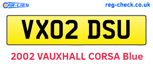 VX02DSU are the vehicle registration plates.