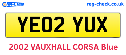YE02YUX are the vehicle registration plates.