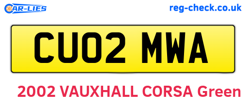 CU02MWA are the vehicle registration plates.