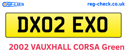 DX02EXO are the vehicle registration plates.