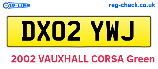 DX02YWJ are the vehicle registration plates.