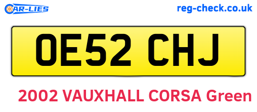 OE52CHJ are the vehicle registration plates.