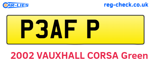 P3AFP are the vehicle registration plates.