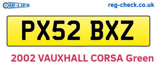 PX52BXZ are the vehicle registration plates.