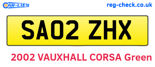 SA02ZHX are the vehicle registration plates.