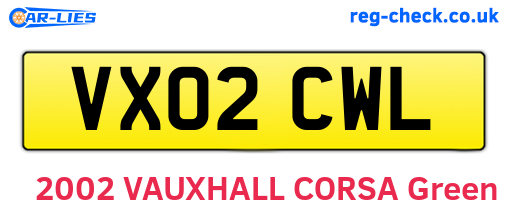 VX02CWL are the vehicle registration plates.