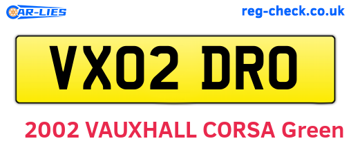 VX02DRO are the vehicle registration plates.
