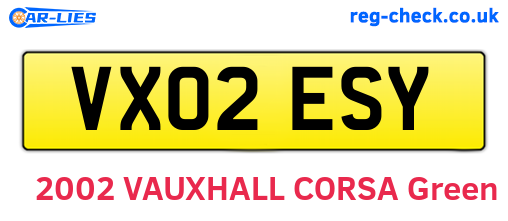 VX02ESY are the vehicle registration plates.