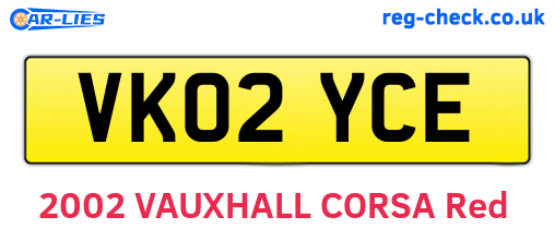VK02YCE are the vehicle registration plates.