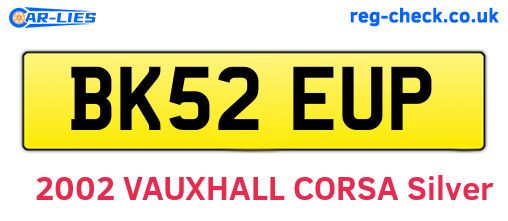BK52EUP are the vehicle registration plates.