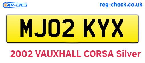 MJ02KYX are the vehicle registration plates.