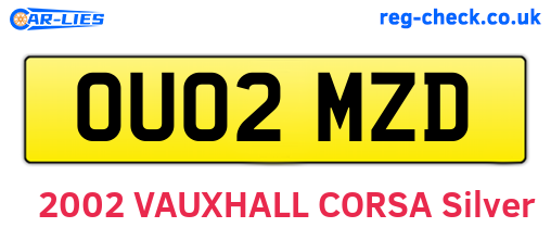 OU02MZD are the vehicle registration plates.