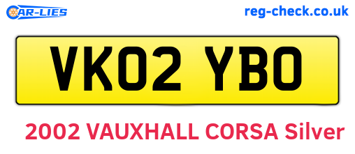 VK02YBO are the vehicle registration plates.