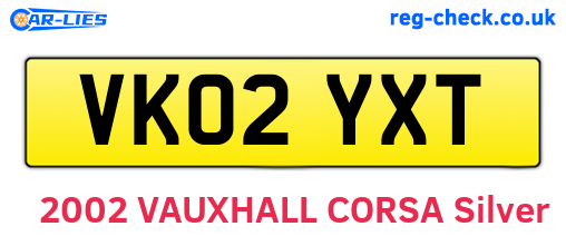 VK02YXT are the vehicle registration plates.