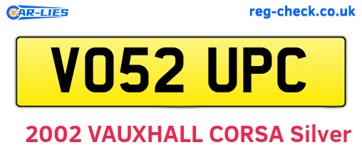 VO52UPC are the vehicle registration plates.
