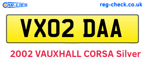 VX02DAA are the vehicle registration plates.