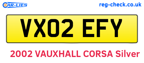 VX02EFY are the vehicle registration plates.