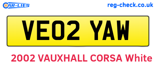 VE02YAW are the vehicle registration plates.