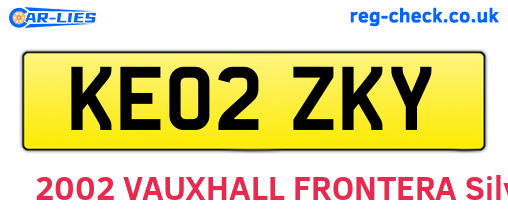 KE02ZKY are the vehicle registration plates.