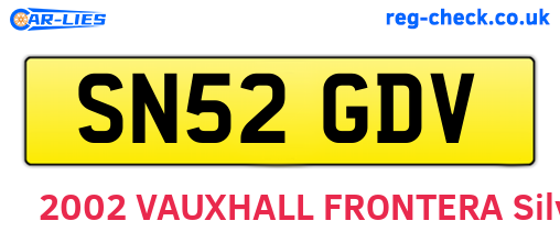 SN52GDV are the vehicle registration plates.