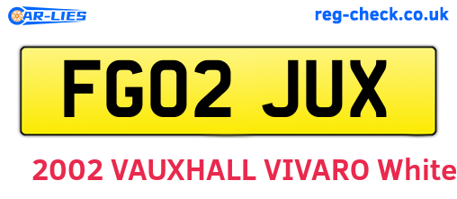 FG02JUX are the vehicle registration plates.