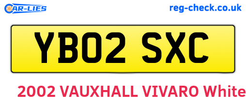YB02SXC are the vehicle registration plates.