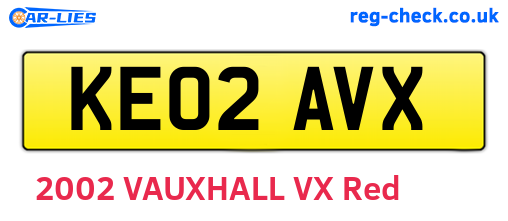 KE02AVX are the vehicle registration plates.