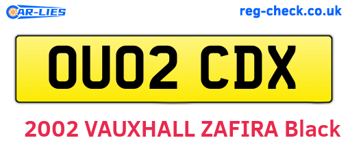 OU02CDX are the vehicle registration plates.