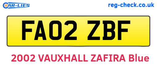FA02ZBF are the vehicle registration plates.