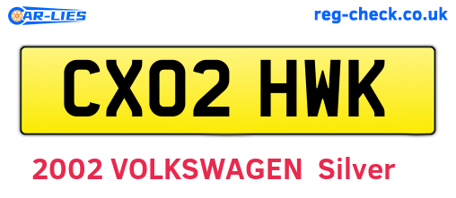 CX02HWK are the vehicle registration plates.